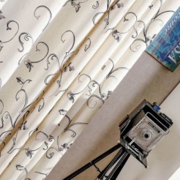 Rideau Simple Américain Sur Mesure, Tissu En Coton Et Lin Brodé À L'Encre Avec Feuilles Roulées