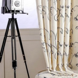 Rideau Simple Américain Sur Mesure, Tissu En Coton Et Lin Brodé À L'Encre Avec Feuilles Roulées