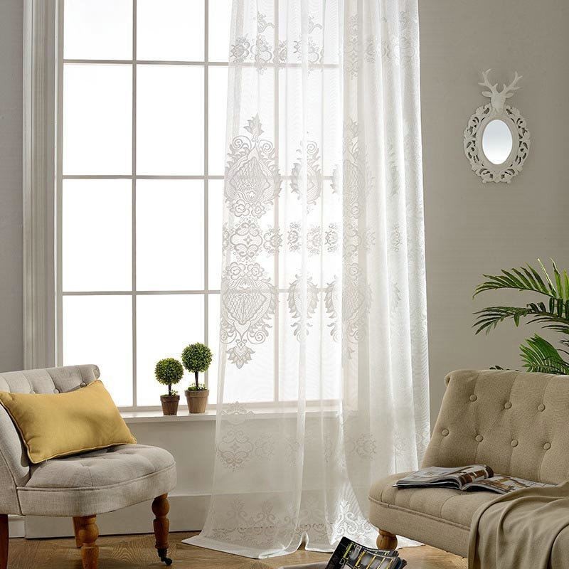 Rideau Transparent Classique Européen Fait Sur Mesure, Motif Floral Jacquard, Pour Salon, Bureau, Tissu En Coton Doux