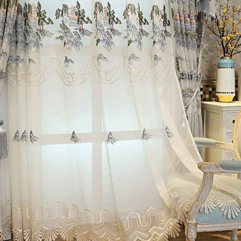 Rideau Transparent De Luxe Sur Mesure, Brodé En Tulle De Montagne Pour Salon Et Chambre À Coucher