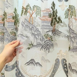 Rideau Transparent De Luxe Sur Mesure, Brodé En Tulle De Montagne Pour Salon Et Chambre À Coucher