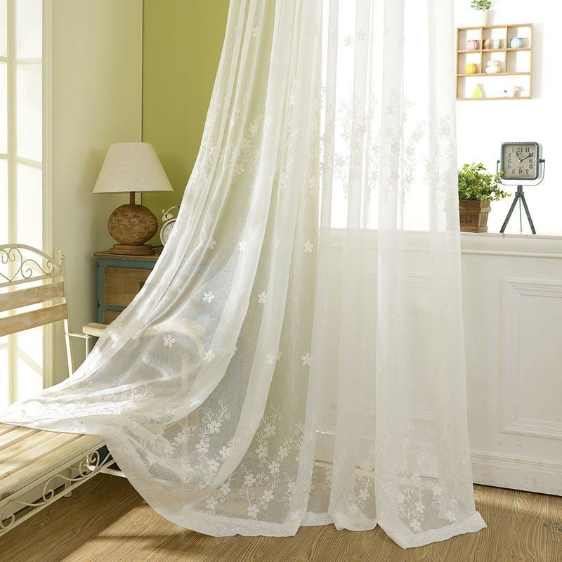 Rideau De Fenêtre Brodé Sur Mesure En Tulle Blanc À Fleurs Pour Salon Et Chambre À Coucher