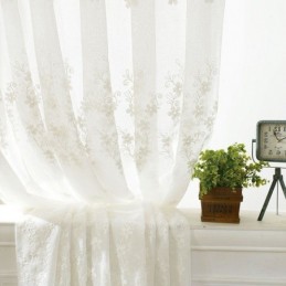 Rideau De Fenêtre Brodé Sur Mesure En Tulle Blanc À Fleurs Pour Salon Et Chambre À Coucher