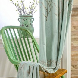 Rideau Américain Simple Sur Mesure, Broderie Verte, Tissu Respirant