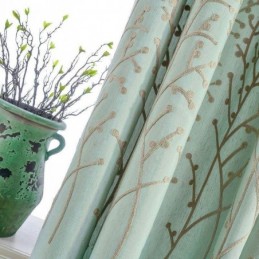 Rideau Américain Simple Sur Mesure, Broderie Verte, Tissu Respirant