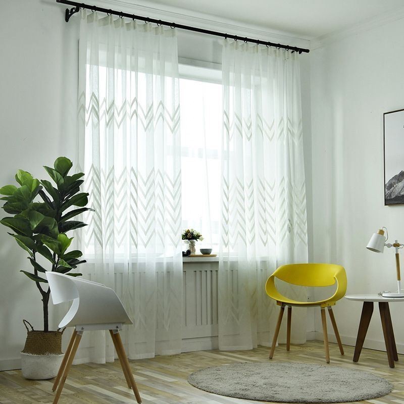 Rideau Brodé Moderne Sur Mesure, Motif Géométrique Ondulé, Pour Balcon