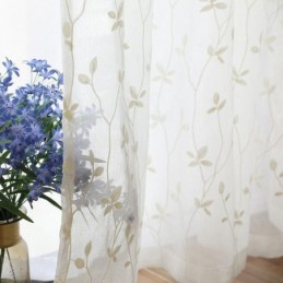 Rideaux En Voile Transparent Blanc, Broderie Décorative De Vigne, Rideaux De Fenêtre Pour Chambre À Coucher