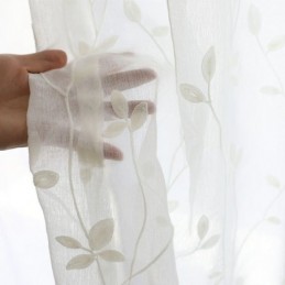 Rideaux En Voile Transparent Blanc, Broderie Décorative De Vigne, Rideaux De Fenêtre Pour Chambre À Coucher