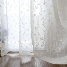 Rideaux En Voile Transparent Blanc, Broderie Décorative De Vigne, Rideaux De Fenêtre Pour Chambre À Coucher