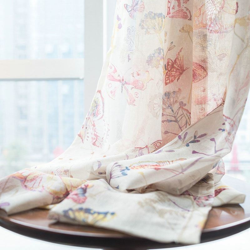 Rideau Transparent Rural Moderne Sur Mesure, Tissu De Chambre À Coucher Imprimé Papillon