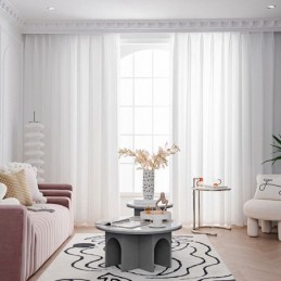 Rideau En Tulle Moderne Sur Mesure, Couleur Unie, Blanc, Transparent, Pour Salon