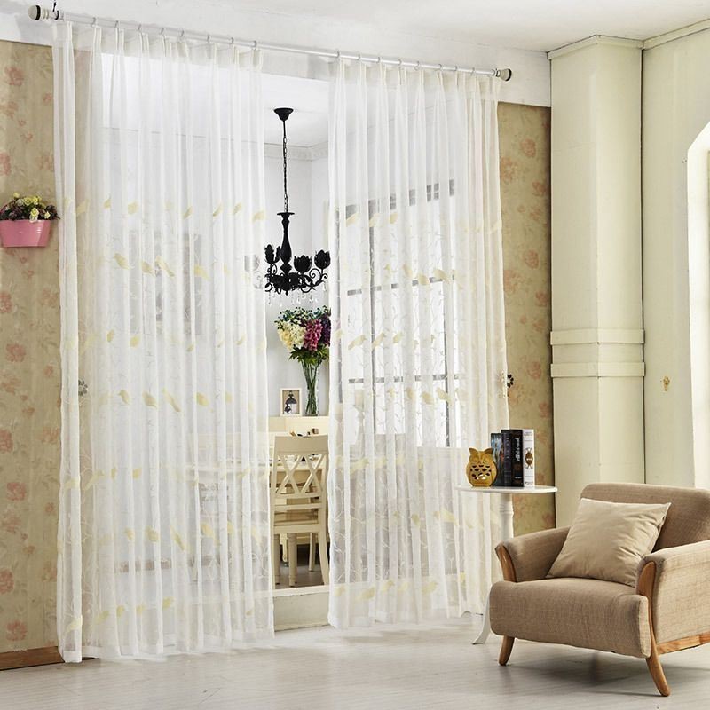 Rideau Transparent En Tulle Brodé Sur Mesure, Motif Oiseaux, Pour Salon Et Chambre À Coucher