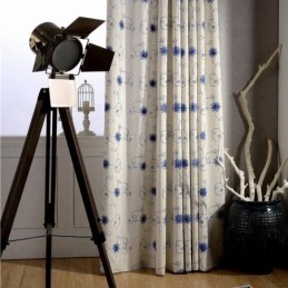 Rideau Américain Simple Sur Mesure, Broderie Bleue, Tissu En Coton Et Lin Doux Et Isolant