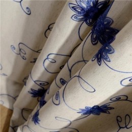 Rideau Américain Simple Sur Mesure, Broderie Bleue, Tissu En Coton Et Lin Doux Et Isolant