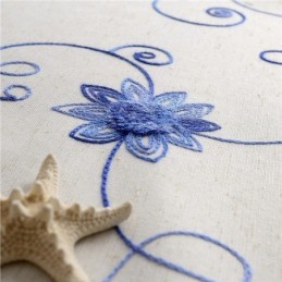 Rideau Américain Simple Sur Mesure, Broderie Bleue, Tissu En Coton Et Lin Doux Et Isolant