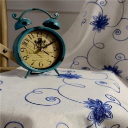Rideau Américain Simple Sur Mesure, Broderie Bleue, Tissu En Coton Et Lin Doux Et Isolant