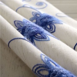 Rideau Américain Simple Sur Mesure, Broderie Bleue, Tissu En Coton Et Lin Doux Et Isolant
