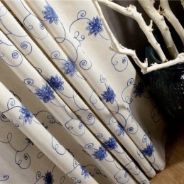 Rideau Américain Simple Sur Mesure, Broderie Bleue, Tissu En Coton Et Lin Doux Et Isolant