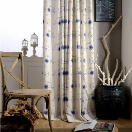Rideau Américain Simple Sur Mesure, Broderie Bleue, Tissu En Coton Et Lin Doux Et Isolant