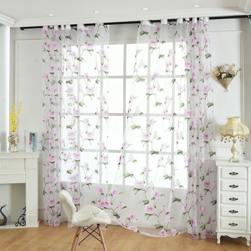 Rideaux Transparents À Fleurs En Tulle Pour Décoration D'Intérieur