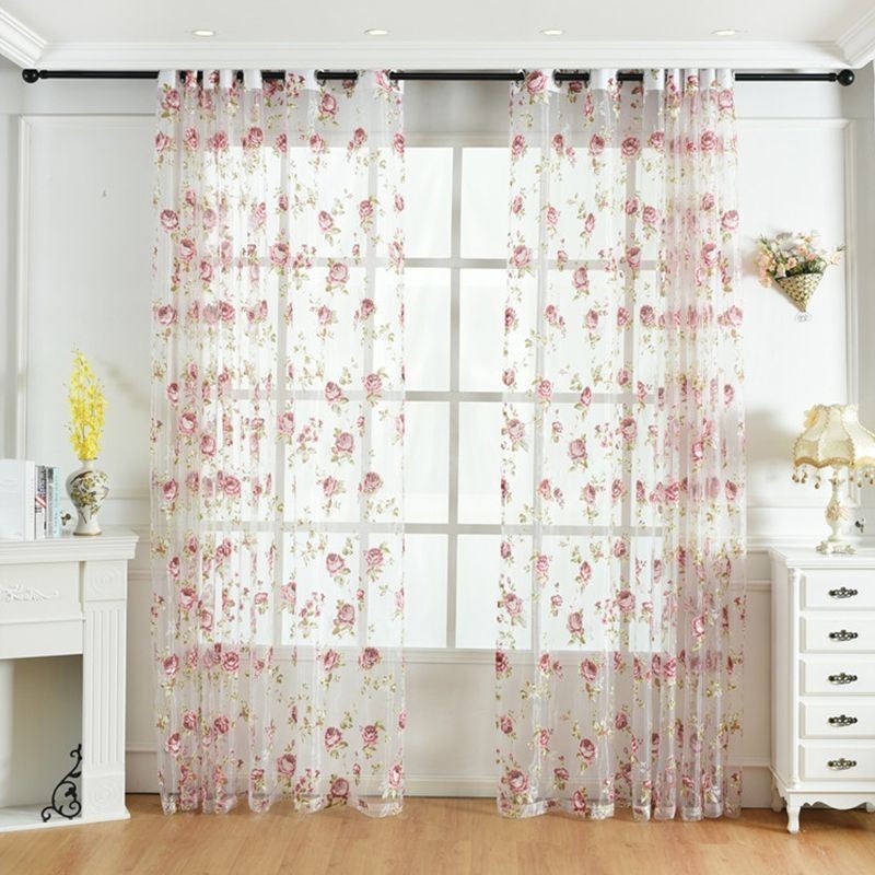 Rideaux En Tulle Fleuris Modernes, Voile Transparent Pastoral Pour Salon Et Chambre À Coucher