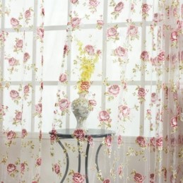 Rideaux En Tulle Fleuris Modernes, Voile Transparent Pastoral Pour Salon Et Chambre À Coucher
