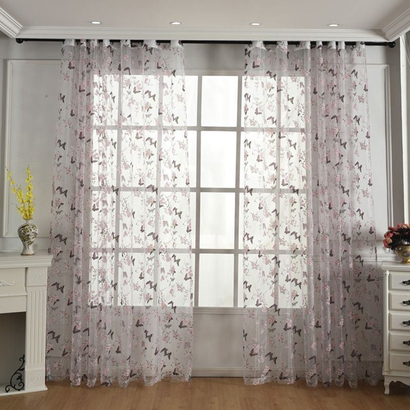 Rideaux En Tulle Imprimés De Fleurs Et De Papillons, Décoration De Fenêtre, Rideau En Voile, Rideau Sur Mesure