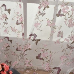 Rideaux En Tulle Imprimés De Fleurs Et De Papillons, Décoration De Fenêtre, Rideau En Voile, Rideau Sur Mesure