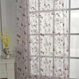 Rideaux En Tulle Imprimés De Fleurs Et De Papillons, Décoration De Fenêtre, Rideau En Voile, Rideau Sur Mesure