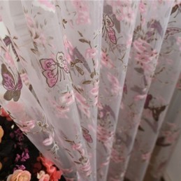 Rideaux En Tulle Imprimés De Fleurs Et De Papillons, Décoration De Fenêtre, Rideau En Voile, Rideau Sur Mesure