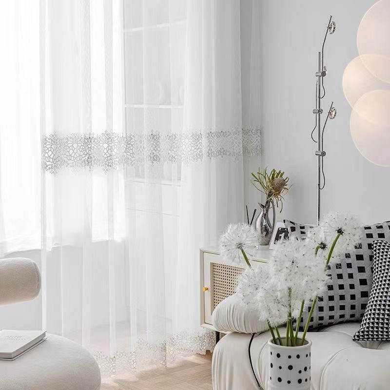 Rideaux Transparents Géométriques En Tulle Brodé Moderne Pour Salon