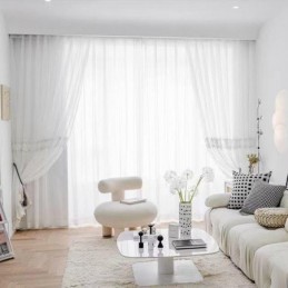 Rideaux Transparents Géométriques En Tulle Brodé Moderne Pour Salon