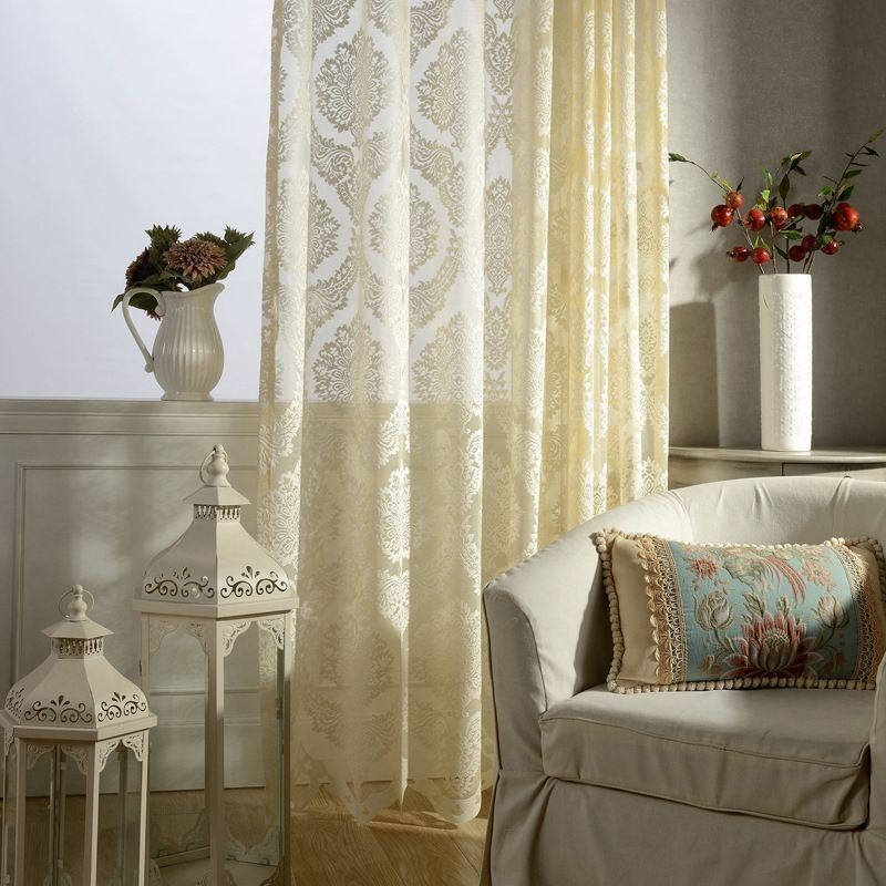 Rideaux En Tulle Brodés Européens, Rideaux De Fenêtre Romantiques Semi-Transparents En Jacquard