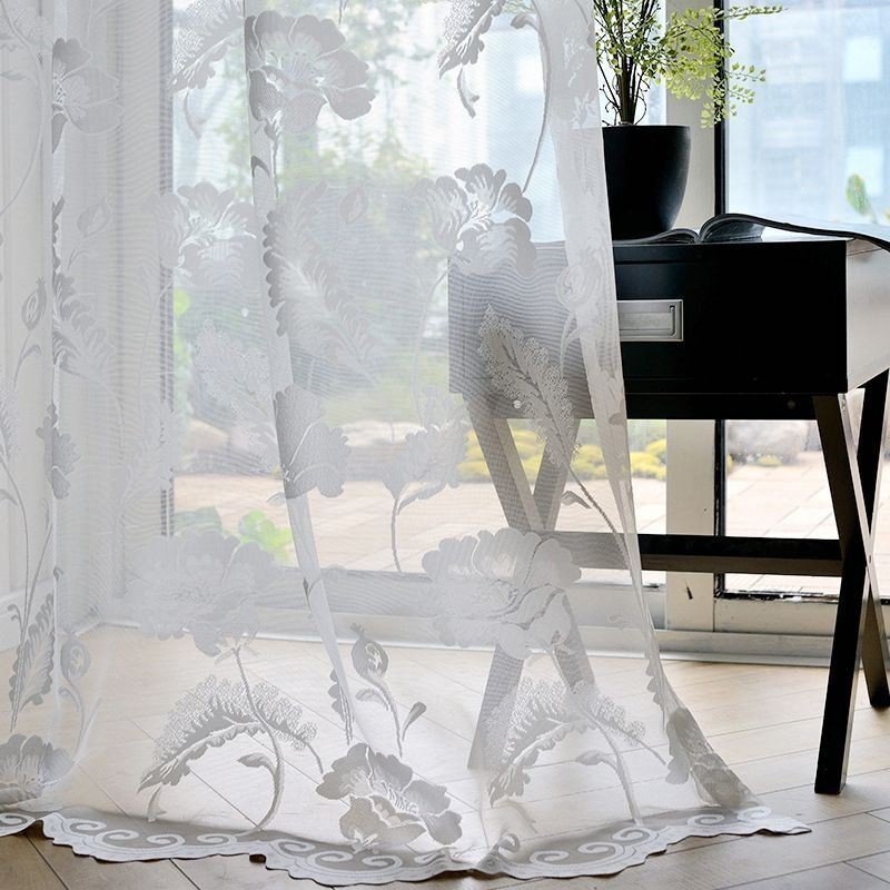 Rideaux En Voile Transparent Blanc, Broderie Décorative De Vigne, Rideaux De Fenêtre Pour Chambre À Coucher