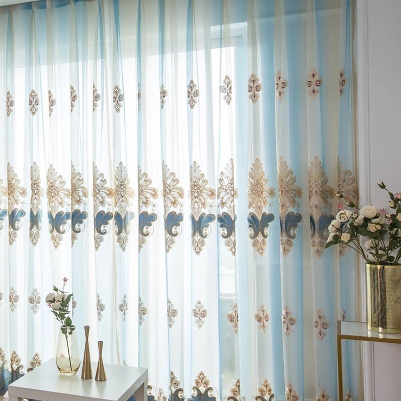 Rideaux Transparents De Luxe, Semi-Voile Brodé Floral, Rideau Sur Mesure Pour Chambre À Coucher
