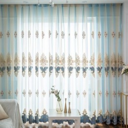 Rideaux Transparents De Luxe, Semi-Voile Brodé Floral, Rideau Sur Mesure Pour Chambre À Coucher