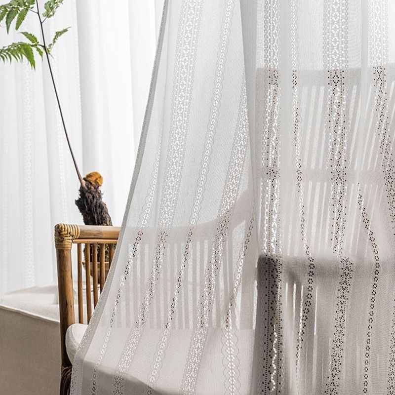 Rideau De Fenêtre Classique Géométrique En Organza Brodé Blanc Pour Salon, Sur Mesure