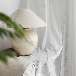 Rideau De Fenêtre Classique Géométrique En Organza Brodé Blanc Pour Salon, Sur Mesure