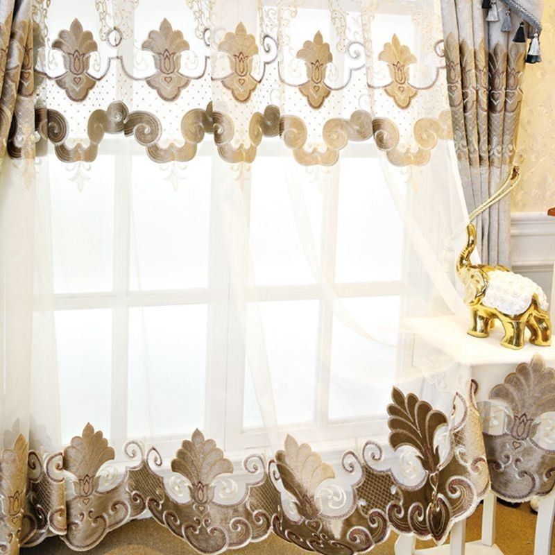 Rideau De Fenêtre Brodé Européen Sur Mesure, Rideau Transparent Floral Exquis Pour Salon, Villa, Hall