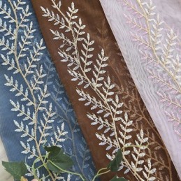 Rideaux Décoratifs En Tulle Brodé De Plantes Pour Fenêtre De Chambre
