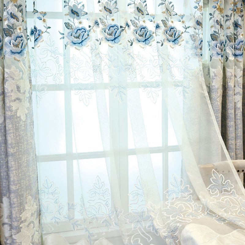 Rideau En Tulle De Luxe Sur Mesure, Voile Brodé Floral Pour Salon