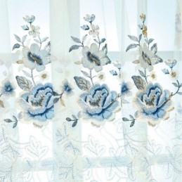 Rideau En Tulle De Luxe Sur Mesure, Voile Brodé Floral Pour Salon