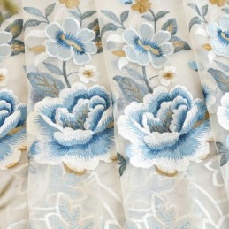 Rideau En Tulle De Luxe Sur Mesure, Voile Brodé Floral Pour Salon