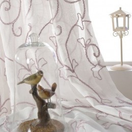 Rideaux En Voile Transparent Blanc Avec Broderie De Vigne Pour Chambre À Coucher