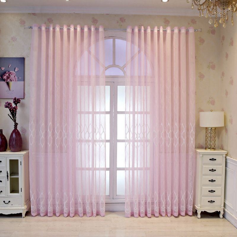 Rideau De Fenêtre De Luxe Transparent Brodé Géométrique En Tulle De Haute Qualité Sur Mesure