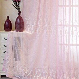 Rideau De Fenêtre De Luxe Transparent Brodé Géométrique En Tulle De Haute Qualité Sur Mesure