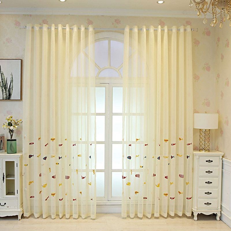 Rideau Transparent Décoratif Brodé De Poissons Pour Fenêtre, Rideau Sur Mesure Pour Salon