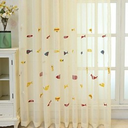 Rideau Transparent Décoratif Brodé De Poissons Pour Fenêtre, Rideau Sur Mesure Pour Salon