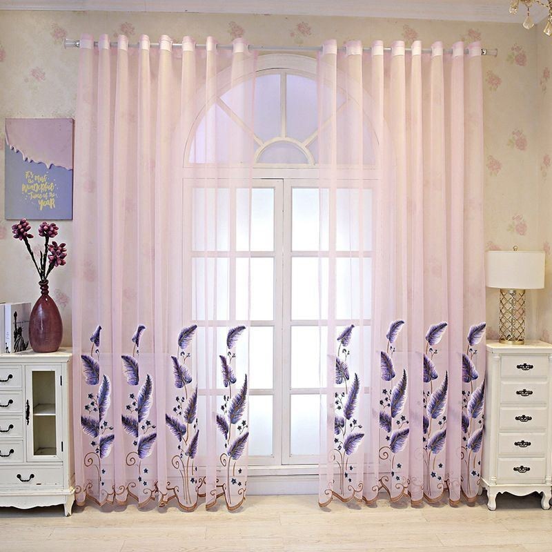 Rideau Transparent Décoratif Brodé De Feuilles Pour Fenêtre, Rideau Sur Mesure Pour Salon
