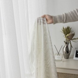 Rideau De Fenêtre Moderne À Motif Géométrique Ondulé, Brodé Sur Mesure, Blanc